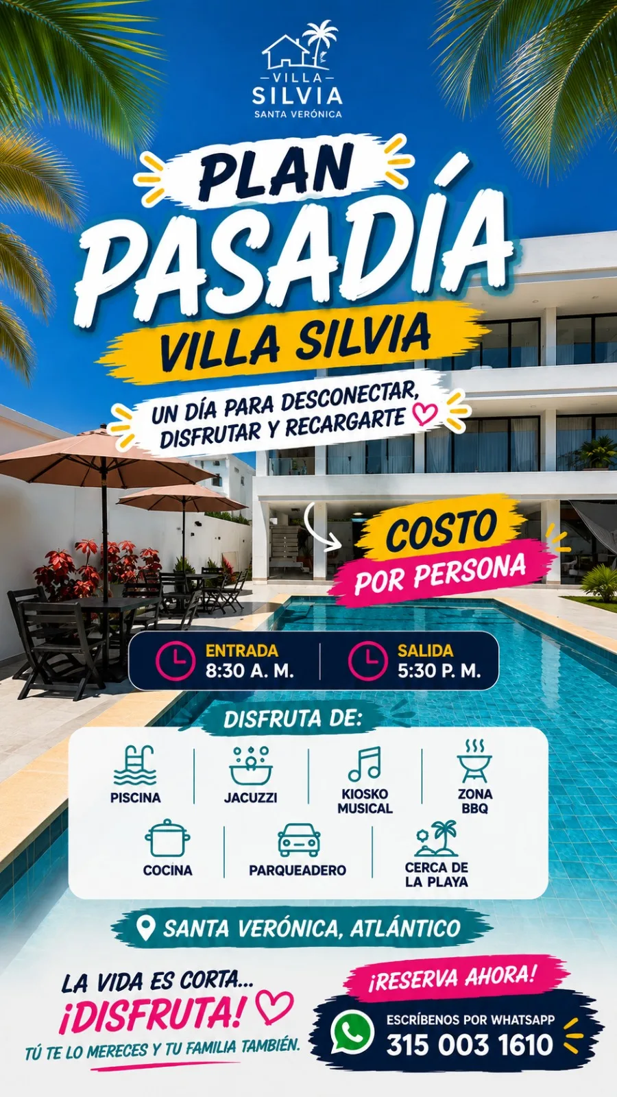 Villa Silvia pool and facade during the day